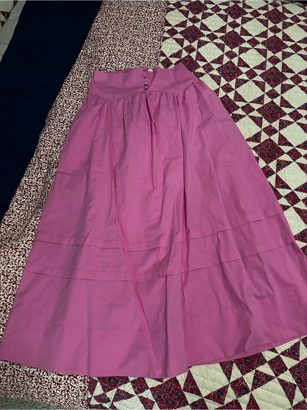Anthropologie Bright Pink Maxi Skirt with Button Waist
